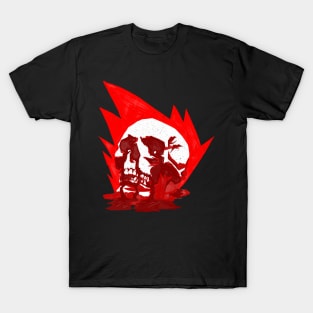 Flaming, bleeding skull. T-Shirt